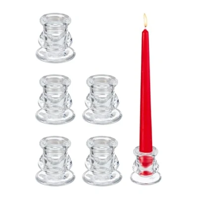Immagine di Relaxdays Portacandele in Vetro, Set da 6 Supporti per Candele a Bastoncino, Candeliere H x D: 5,5 cm, Trasparente