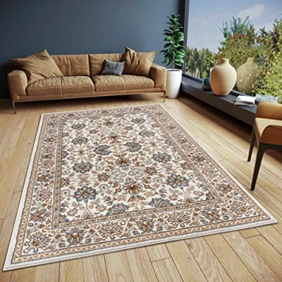 Immagine di Hanse Home Saraceni Tappeto orientale classico a trama fitta con ornamenti e motivi floreali, morbido pelo corto, per camera da letto, sala pranzo, soggiorno, corridoio, crema, 120 x 170 cm