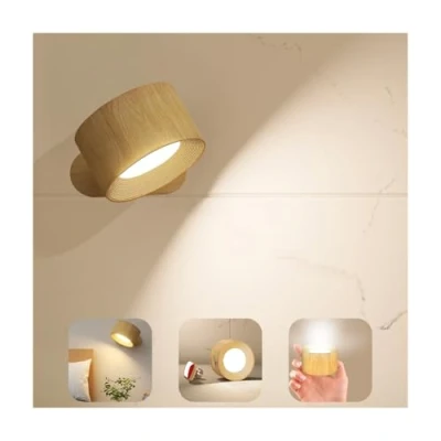 Immagine di Lampada da parete a LED, Applique Controllo touch 3 temperature colore, luminosità Batteria ricaricabile Faretti Ruotare di 360 magnetica 1 Pack (venatura del legno)