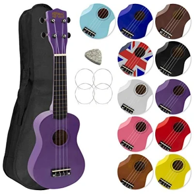 Immagine di Mad About SU8 PU Ukulele soprano in viola con custodia morbida, plettro e corde di ricambio, Ora dotato carbonio nere che offrono un suono più brillante