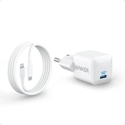 Immagine di Caricabatterie Nano 511 Anker, USB C, 20W, PIQ 3.0 durevole compatto e rapido, per iPhone 14/13, Galaxy, Pixel 4/3, iPad/iPad mini(+ 1 Cavo da 180 cm C a Lightning MFi certified)