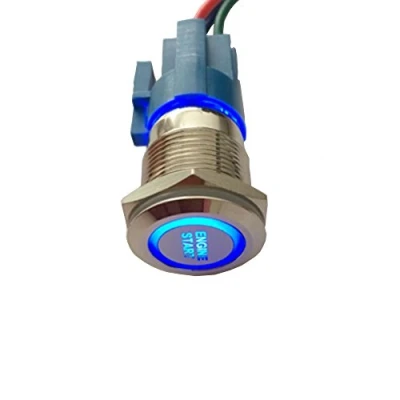 Immagine di Mintice Acciaio Inossidabile 12V 5A Blu Luce Auto Momentaneo Bilanciere Pulsante Interruttore a Levetta in Metallo 19mm Engine Start Presa Corrente