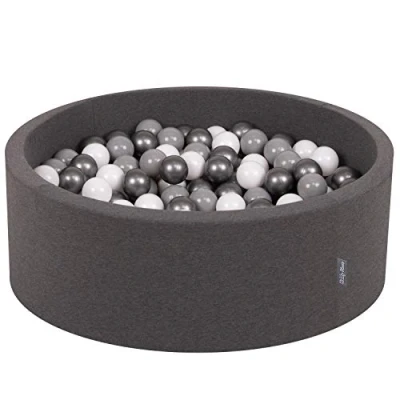 Immagine di KiddyMoon 90X30cm/300 Palline ∅ 7CM Piscina di Colorate per Bambini Tondo Fabbricato in EU, Grigio Sc:Bianco/Grigio/Argento