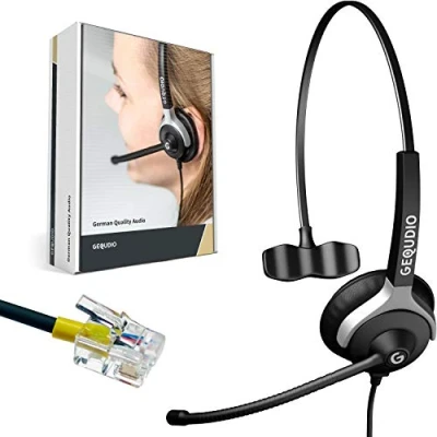 Immagine di GEQUDIO Cuffie telefoni adatto a Mitel Aastra Fanvil Poly/Polycom e Gigaset telefono con connettore RJ microfono Cuscinetti di ricambio 60g peso (1 altoparlante)