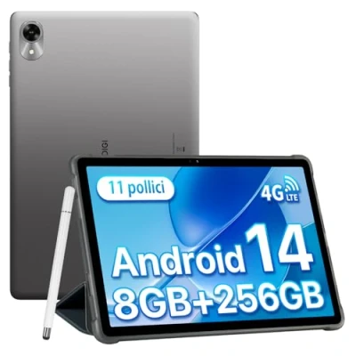 Immagine di UMIDIGI Tablet Android 14, 11 Pollici 8(4+4) GB RAM+256GB ROM/TF 1TB, 4G Dual SIM in Offerta, 7200mAh, PC Octa Core/GPS/13MP/BT5.0/OTG/Face ID, G9 Tab con Penna Grigio