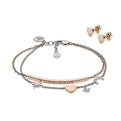 Immagine di Emporio Armani Set Da Donna, Dimensione Borchia: 8X7X2mm, Lunghezza Bracciale: 160mm + 20mm, Barra: 40X3X2mm, Stella: 8X8X2mm, Oro Rosa E Argento, EG3417221