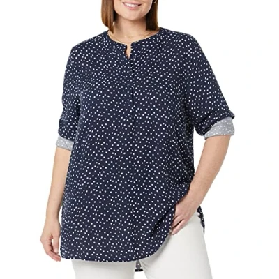 Immagine di Amazon Essentials Camicetta in Tessuto a Maniche Lunghe Donna, Blu Marino Pois, S