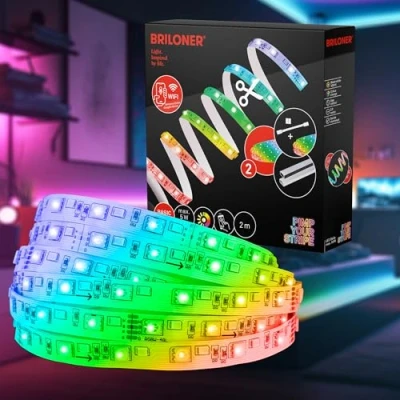 Immagine di BRILONER Pimp your Stripe Starter Set Striscia led da 2 m, controllo vocale tramite app, cavo 3 RGBW colorato, accorciabile, autoadesiva, striscia, gaming, retroilluminazione tv