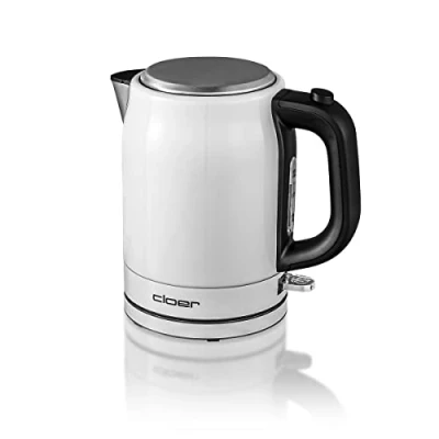 Immagine di Cloer 4511 Bollitore Elettrico in Acciaio Inossidabile, 2200 W, indicatore del livello dell&#039;acqua, protezione contro il surriscaldamento e funzionamento a secco, 1 litro, bianco