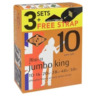 Immagine di Corde Rotosound per chitarra acustica JUMBO KING 3 set + tracolla JK10 31 F