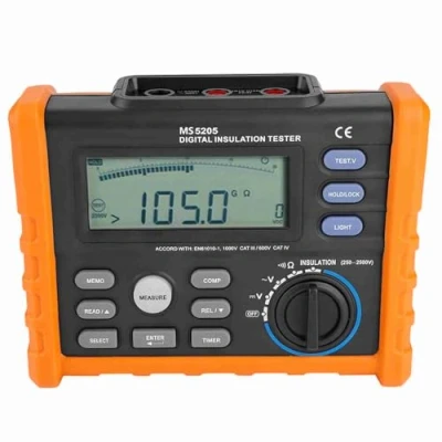 Immagine di MS5205 Misuratore di Resistenza Isolamento Digitale 2500 V, Tester Megohm da 0,01MΩ 100GΩ, Tensione AC/DC con Display LCD Retroilluminato