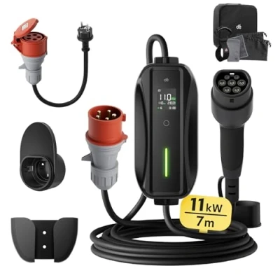 Immagine di dé Wallbox 11kw [trifase 7m 6 16A] Cavo Ricarica Auto elettrica Tipo 2 con Potenza di Regolabile, Stazione Carichino Mobile Compatibile Model Y, 500e e Altri EV/PHEV