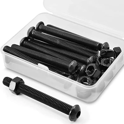 Immagine di (10 Set) M8 x 60mm Viti e Dadi Vite Testa Bottone Brugola in Acciaio al Carbonio Nero