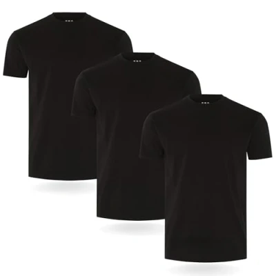 Immagine di FM London (confezione da 3/5) Maglietta uomo T shirt premium con design leggermente aderente realizzata in cotone 100%, Nero (3 Pezzi), L