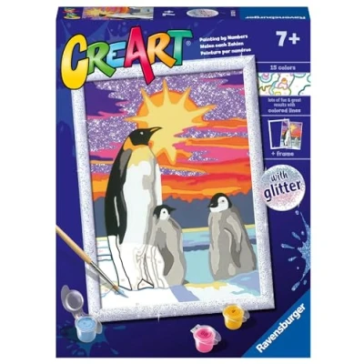 Immagine di Ravensburger CreArt Serie D: Pinguini, Kit per Dipingere con i Numeri, Contiene una Tavola Prestampata, Pennello, Colori e Accessori, Gioco Creativo Bambini 9+ Anni