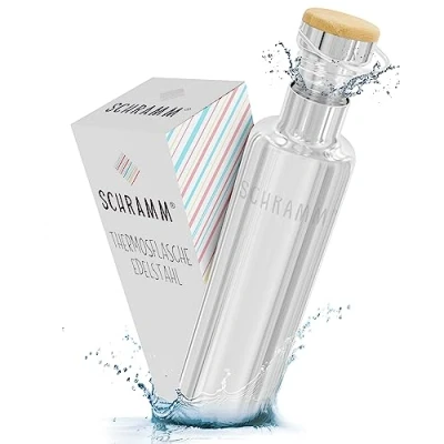 Immagine di Schramm® thermos in acciaio inox a scelta 500, 750 o 1000 ml, doppia parete, 100% senza BPA, tappo vite, argento, caldo e freddo, dimensioni: ml