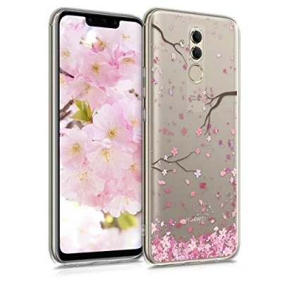 Immagine di kwmobile Custodia Compatibile con Huawei Mate 20 Lite Cover Silicone TPU Protezione Back Case Pioggia di petali rosa/marrone scuro/trasparente