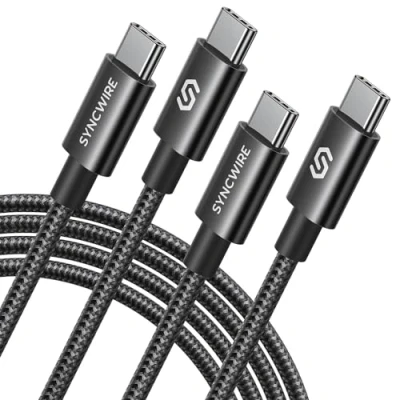 Immagine di SYNCWIRE Cavo USB Type C Ricarica Rapida 60W 2M 2 Pack Nero, Compatibili con iPhone 15 Pro Max Plus Samsung S24 S23 S22 iPad Air MacBook Google Pixel 7 Switch PS5 Tablets