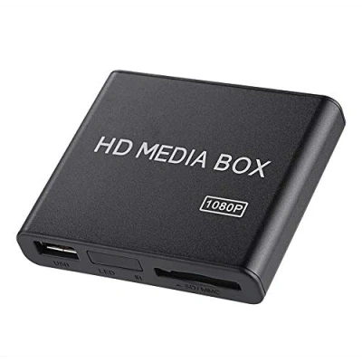Immagine di Lettore multimediale HD 1080p, Mini VGA Home Theater Media Player Box Supporto MMC RMVB MP3 AVI MKV con telecomando Supporta schede SD e dispositivi USB(EU)