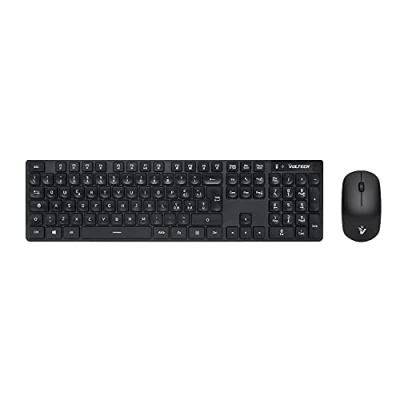Immagine di VulTech KM 831W Kit Tastiera e Mouse Wireless 2.4 GHz per Windows. Design ultra slim,12 tasti multimediali a scelta rapida, Tastierino numerico, silenziosi, PC/Laptop, Layout italiano, Nero