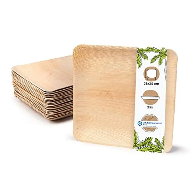 Immagine di BIOZOYG 25x Piatti in foglia di palma x cm monouso compostabili e naturali Stoviglie per feste quadrate