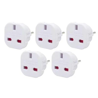 Immagine di Adattatore da Viaggio UK Verso EU, Universale Regno Unito a Spina Europea, Corrente Convertitore Europa Tipo C, E, F [5 PCS] (Bianco)