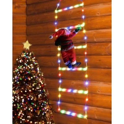 Immagine di wisdom line Decorazioni Natalizie a LED Scala Luminosa con Babbo Natale, per Interni ed Esterni, Finestre, Giardini, Case, Muri, Alberi di Natale (warmwhite&amp;colorful, 90Led)