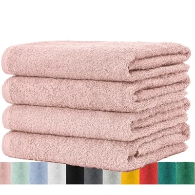Immagine di BaSaTex Confezione da 4 Set Asciugamani in Spugna, 100% Cotone (Rosa Scuro, 50x100 cm)
