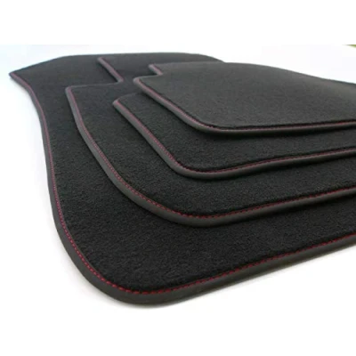 Immagine di kh Teile tappetini da 3 pezzi F30 F31 M3 F80 (dal 2012) originali per auto, qualità premium, 4 pezzi, velluto nero, cuciture decorative, colore: rosso