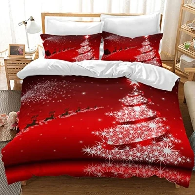 Immagine di LXTOPN Copripiumino Stampato Albero di Natale Set Letto Microfibracon Chiusura Lampo, con 2 federe (Albero Natale, 200 x 200)