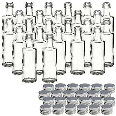 Immagine di gouveo Set di 24 bottiglie vetro da 40 ml Dorica con tappo a vite argento Mini bottiglia 0,04 l riempire, per liquori, grappa, olio o bricolage
