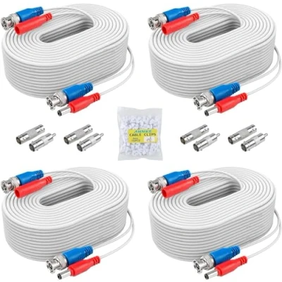 Immagine di ANNKE Cavo Video 30m/100ft DC Power HD/AHD/TVI BNC All in One Premade 4 Pezzi per Videocamera CCTV DVR Sistema di Sicurezza Registratore Sorveglianza,Bianco