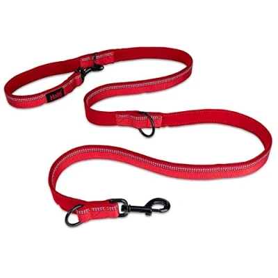 Immagine di guinzaglio a doppia estremità HALTI da addestramento con imbottitura in neoprene, tessuto catarifrangente 3M e lunghezza regolabile. Ideale per cani medi grandi (taglia L, rosso)