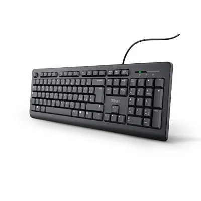 Immagine di Trust Taro Tastiera USB Cablata, Layout Italiano QWERTY, PC con Filo per Computer/Laptop/Notebook, Mac/Windows, Cavo di 1.8 Metri, Resistente ai Liquidi, Ergonomico Nero