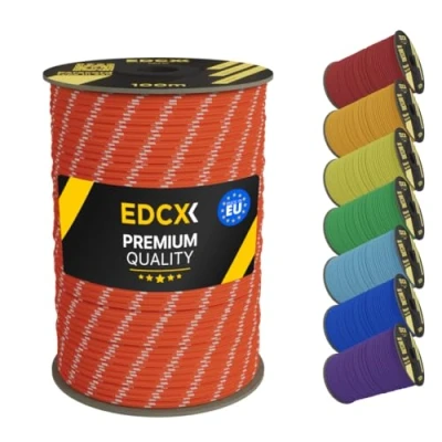 Immagine di EdcX 4mm Nylon Paracord 550 100m (330 Piedi) Tipo III, Corda 100% Nylon, 7 Fili, in Tinta Unita (Reflective Solid Orange, 100 m)