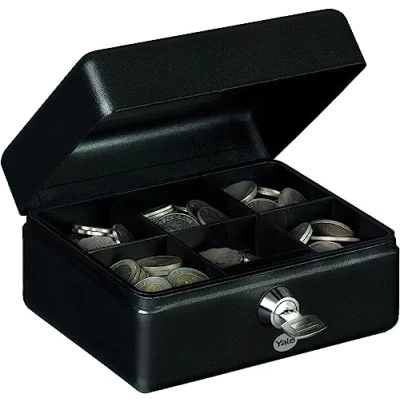 Immagine di Yale Mini cassetta portamonete YYCB/080/BB2 Nera, con manico per il trasporto, organizzatore in contanti incluso, dimensioni interne 78x150x116 mm