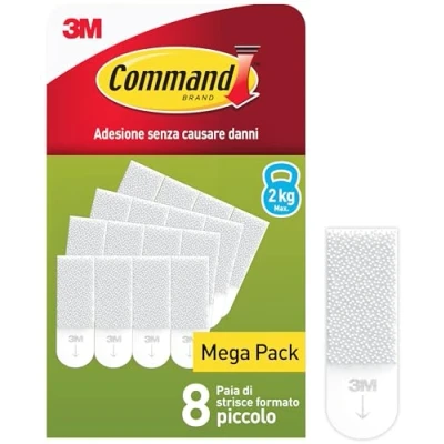 Immagine di Command Strisce Appendi Quadri Adesive Bianche Small, Confezione da 8 Coppie di Per Appendere Foto e Cornici fino a 20 x 25 cm senza Forare o Danneggiare il Muro