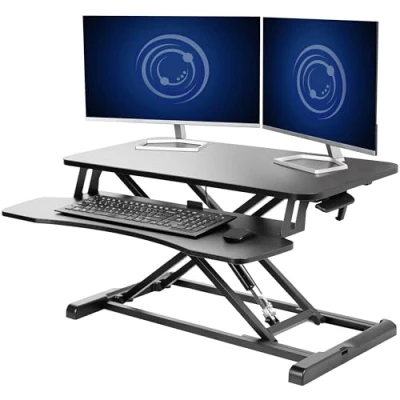 Immagine di Vivo Regolabile in Altezza Piedi scrivania sedersi a Stare Molla Gas Riser convertitore 32&quot; Workstation da Tavolo di Larghezza Adatta Doppio Monitor (desk v000k)