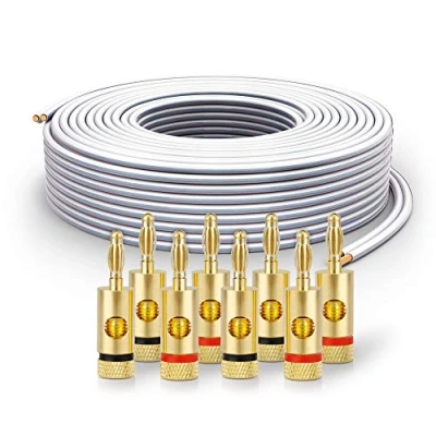 Immagine di PureLink Cavo per altoparlanti SP061 030 2x2,5 mm² (rame pieno al 99,9% OFC, filo intrecciato da 0,20 mm) Hi Fi, 30 m, bianco, set con 8 spine a banana