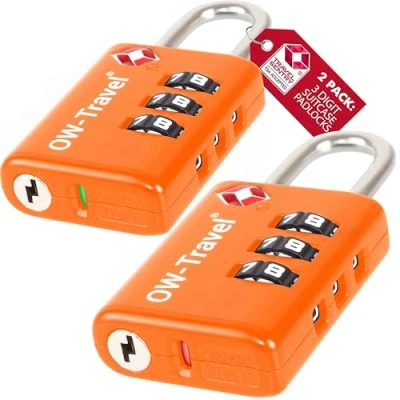 Immagine di OW Travel lucchetto combinazione Aprire Alert Indicatore TSA per Valigie e Bagagli. con armadietto, palestra. Serratura a Arancia 2 pezzi