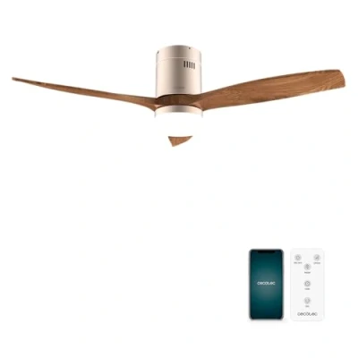 Immagine di Cecotec Ventilatori da Soffitto EnergySilence Aero 5600 Aqua GoldDarkWood Connected 40 W, LED 18 Diametro 132 cm, Wi Fi, Telecomando, Protezione IP44, Timer 8 Ore, 3 Pale, 6 Velocità
