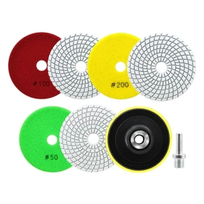 Immagine di SANLEETEK Tamponi Diamantate per Lucidatura 6pezzi Dischi Marmo 100mm Grana 50x2/100x2/200x2 con M14 Platorello+Adattatore Granito Pietra Artificiale Quarzo