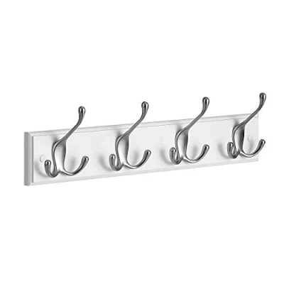 Immagine di SONGMICS Attaccapanni a Parete, Appendiabiti Muro con 4 Ganci Tripli, per Vestiti, Chiavi, Cappelli, Borse, in Corridoio, Bagno, Camerata, Bianco e Argento LHR030E01