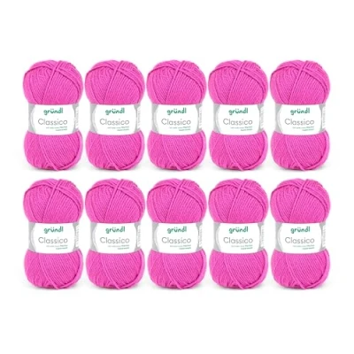 Immagine di Gründl Lana Classico (Filato per Maglia/Uncinetto Certificato Oeko Tex® in 50% Pura Vergine (Merino Superwash) e poliacrilico, 50 g/120 m, Ferri: 3,5 4,5, 10 gomitoli da g), Fucsia