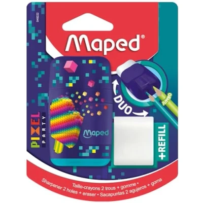 Immagine di Maped Temperamatite gomma Duo Pixel Party 2 in 1 a fori + gomma, senza PVC e ftalati Con ricarica