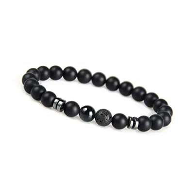 Immagine di GD GOOD.designs Bracciale uomo con pietra lavica nera da 8 mm perline di onice I elastico a sfera per in pietre naturali autentiche (Grigio)