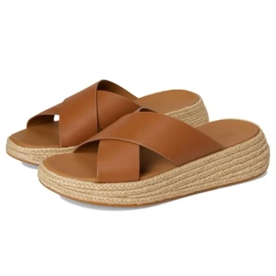 Immagine di Fitflop F Mode Espadrille Leather Flatform Cross Slides, Sandali a Ciabatta Donna, Abbronzatura Profonda, 38 EU