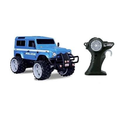 Immagine di Maisto, RC Land Rover Defender Polizia 2,4GHz 1:16, fuoristrada telecomandato per bambini dagli 8 anni in su, batterie non incluse, Blu, 926905.004