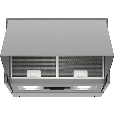 Immagine di Bosch DEM66AC00 Cappuccio intermedio serie 2, 60 cm di larghezza, aria trascinamento e scarico, illuminazione a LED, uniforme, interruttore pulsante, 3 livelli potenza,