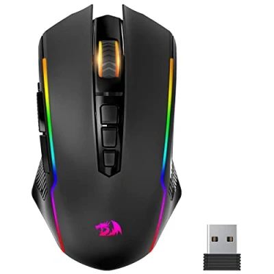 Immagine di Redragon Gaming Mouse wireless, Rechargeable PC Mice with 8000 DPI, RGB Backlit Programmable Ergonomic Wireless Fire Button, 70Hrs for Windows, Mac Gamer,Black